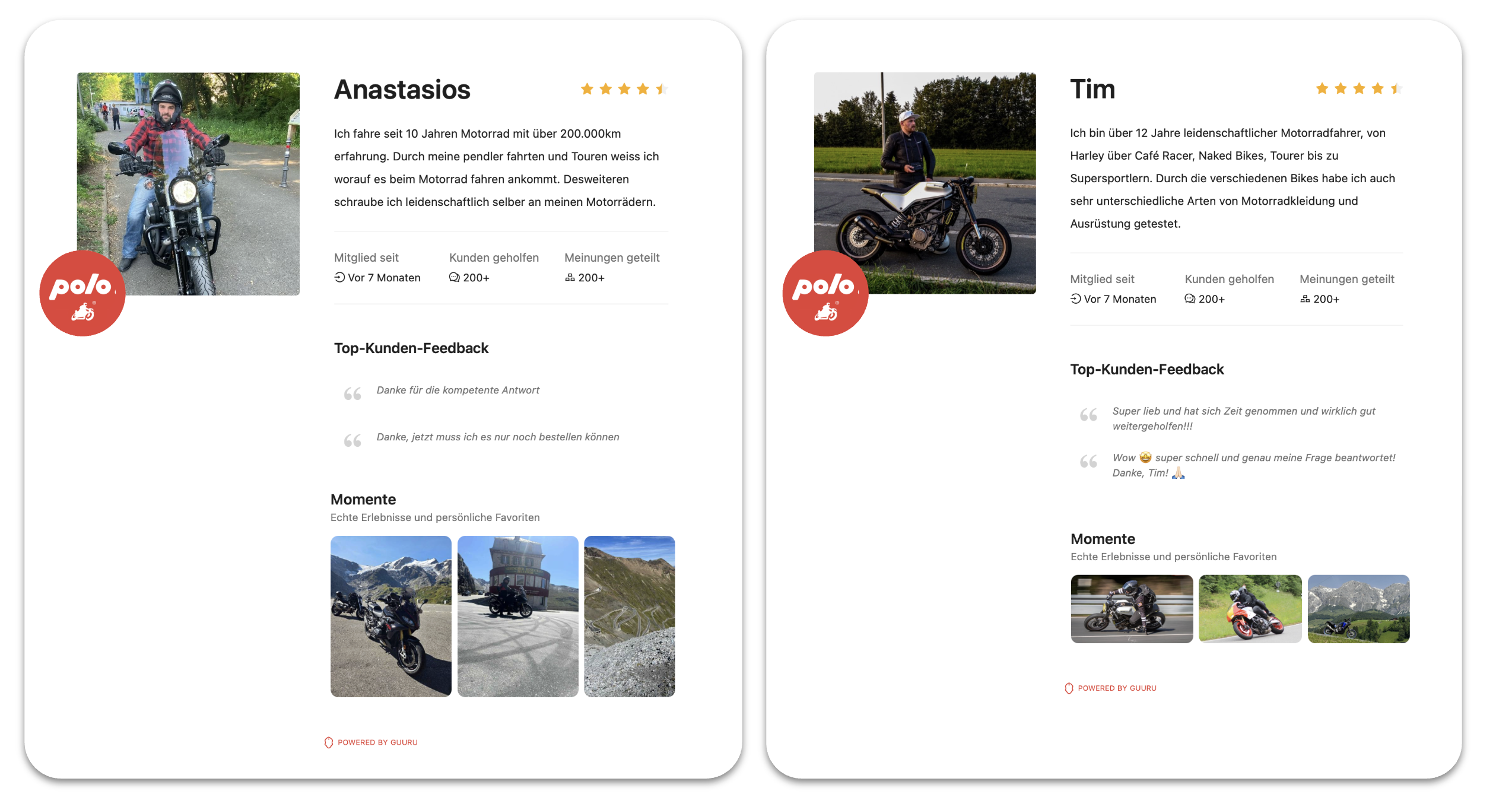 Polo Guuru Profiles Guuru Profiles from 2 Members of the POLO Motorrad Community