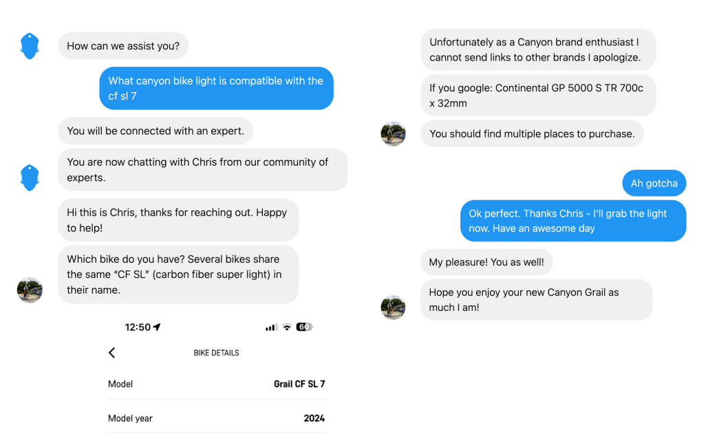 Example of a GUURU community conversation for Canyon